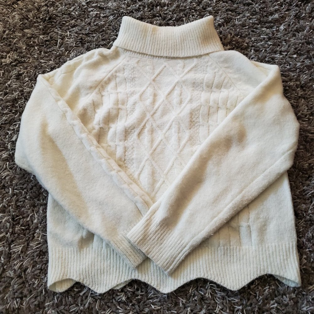 Ivory Cable Knit Turtleneck Crop Sweater